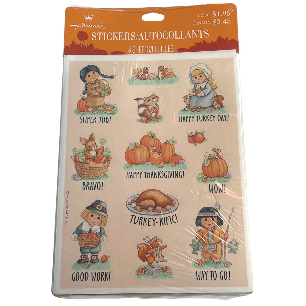 Vintage Hallmark Thanksgiving 96 Stickers 8 Sheets Sealed Autumn Harvest Rewards